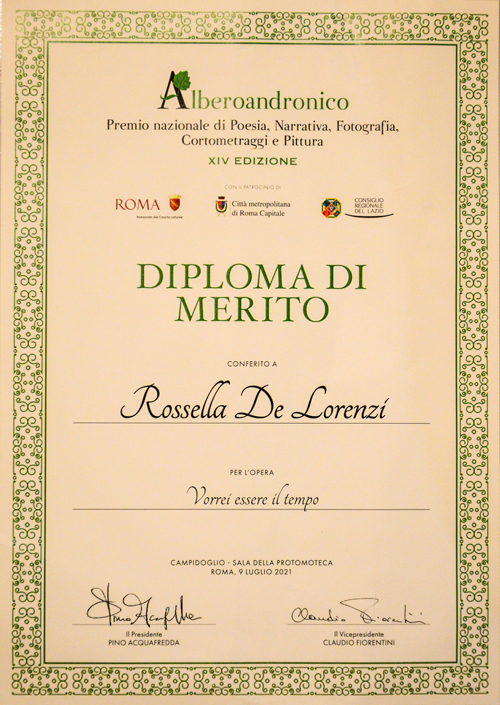 Diploma di Merito Premio Alberoandronico Roma Rossella De Lorenzi